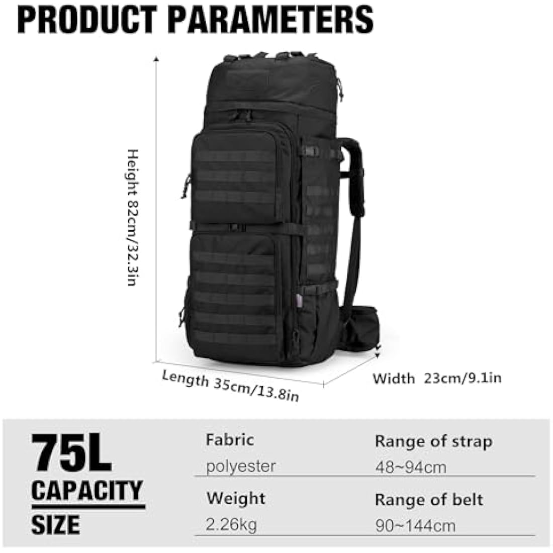 Mardingtop 75L Tactical Backpack | 600D Polyester Military Rucksack
