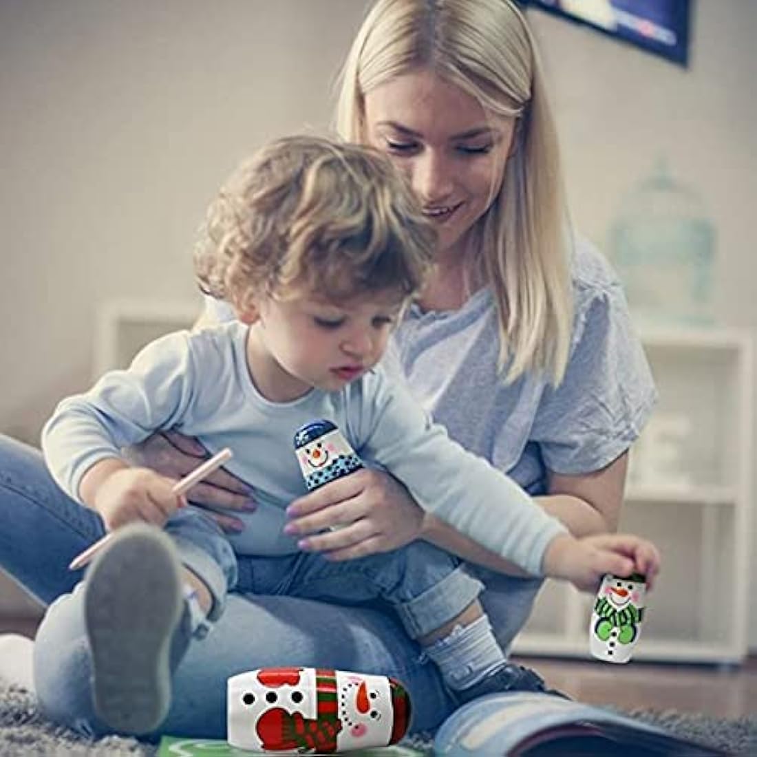 HYCLES Snowman Nesting Dolls | Wooden Matryoshka Toys for Kids Gifts
