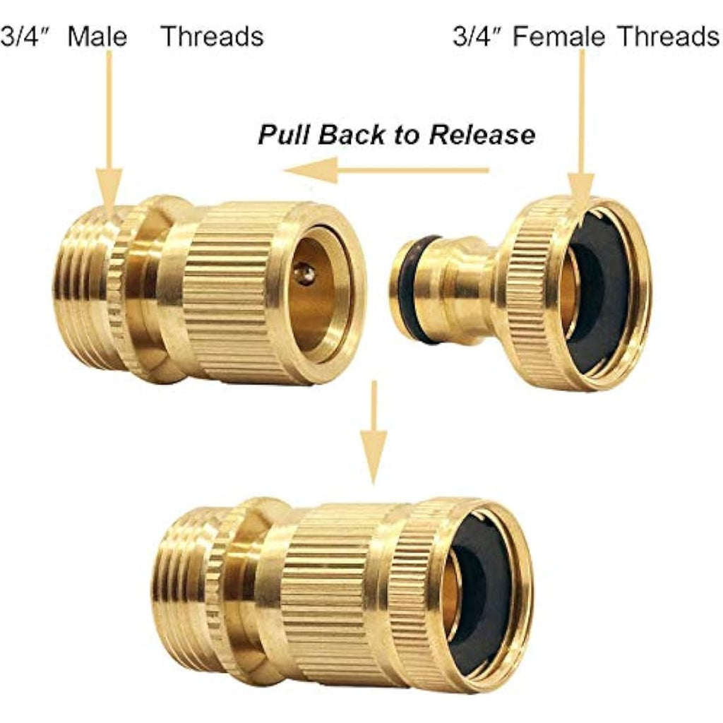 Tesmotor 3/4 Inch Brass Garden Hose Quick Connector, No-Leak 1 Pair