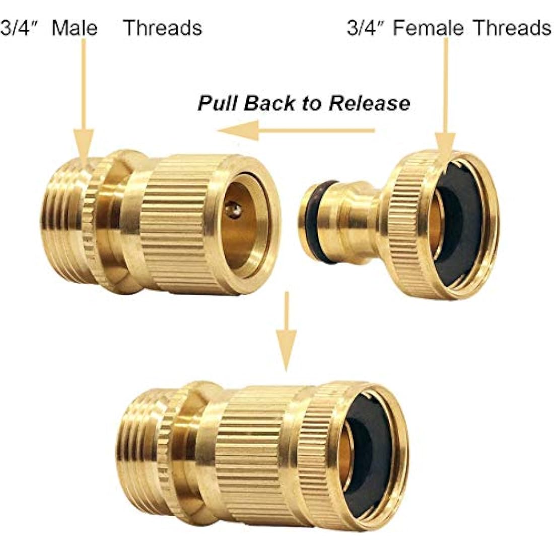 Tesmotor 3/4 Inch Brass Garden Hose Quick Connector, No-Leak 1 Pair