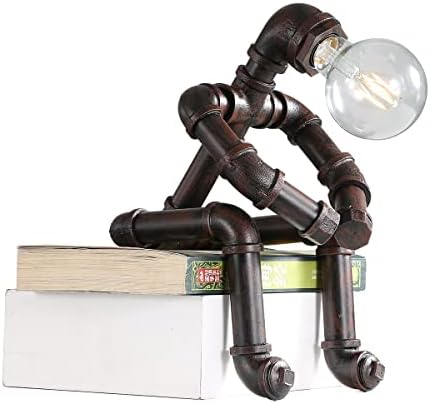 Jolof Store Steampunk Robot Water Pipe Table Lamp – Retro Iron Desk Light