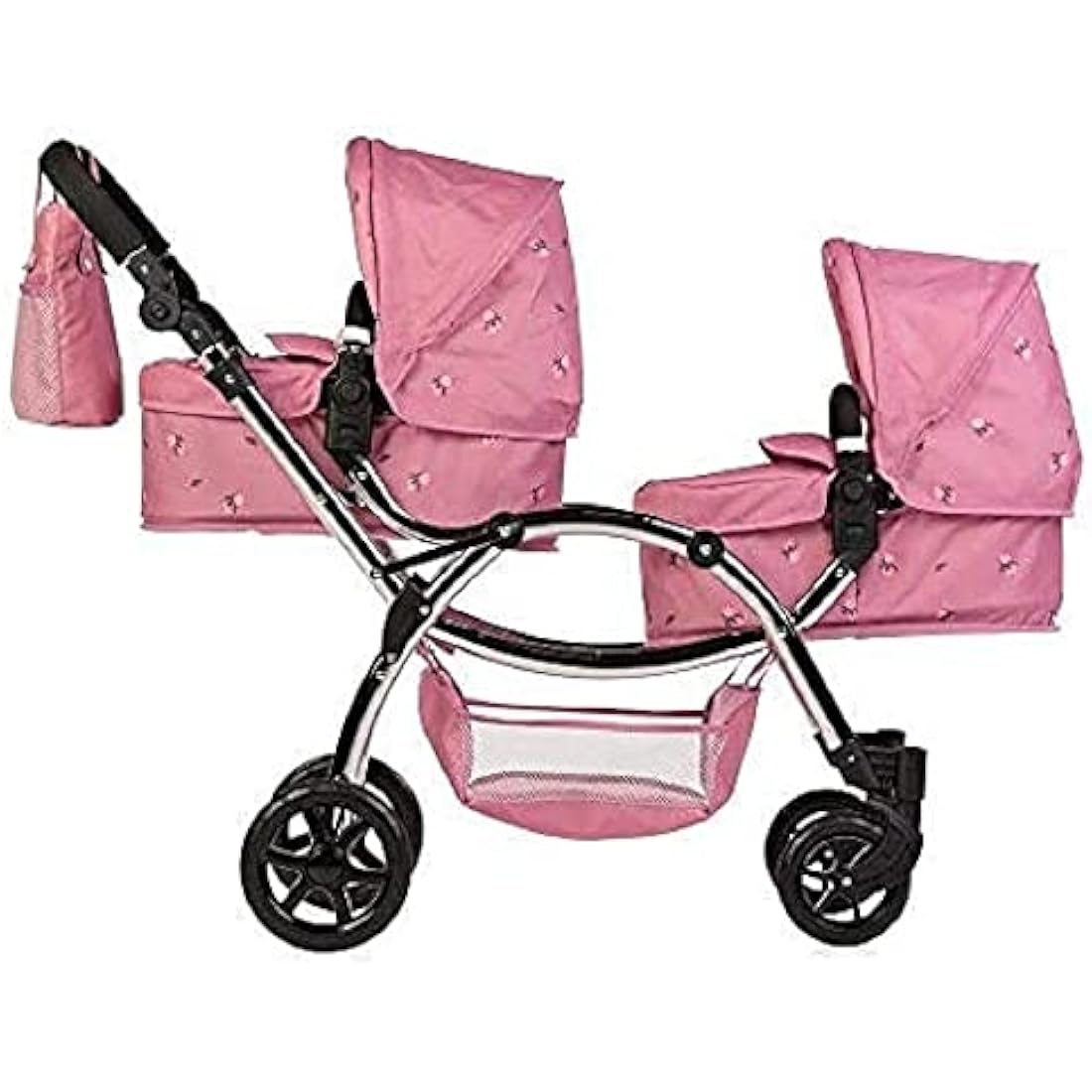 Roma Darcie Twin Dolls Pram in Pink | Adjustable Handle Double Buggy