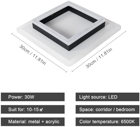DELIPOP Modern Square LED Ceiling Light – 30W 6500K Acrylic Lamp