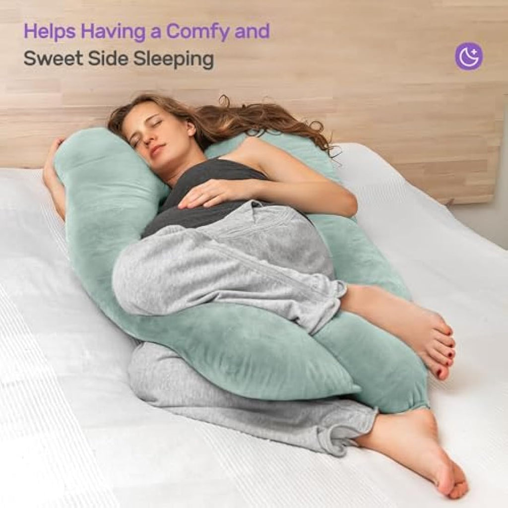 Nuliie U-Shaped Pregnancy Pillow | Full Body Support Velvet Cover - Green