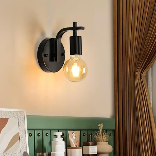 DELIPOP Industrial Wall Lights – 4 Pack Black Metal Vintage Sconces