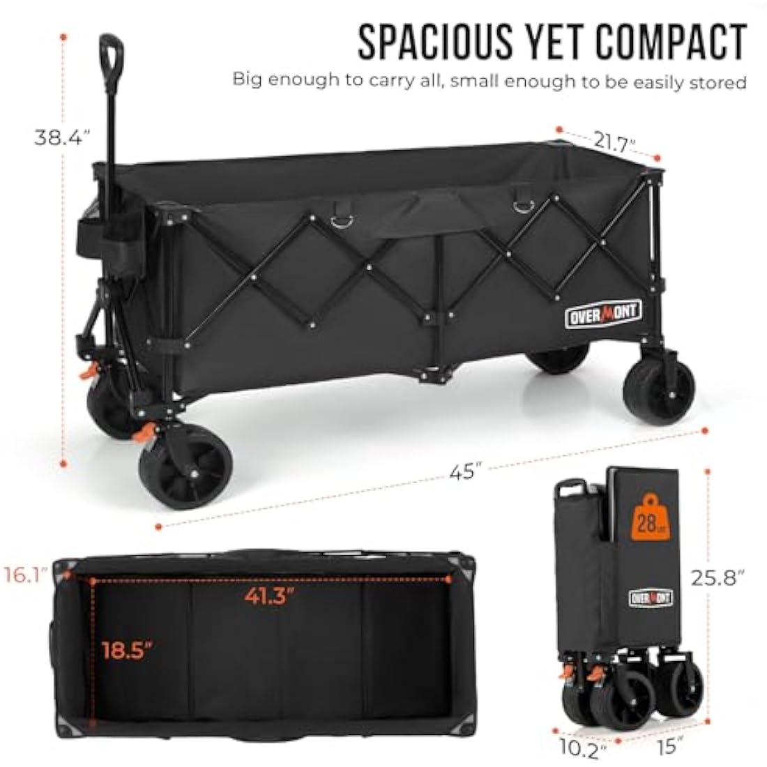 Overmont 300L Heavy Duty Folding Wagon – All-Terrain Beach Trolley Cart