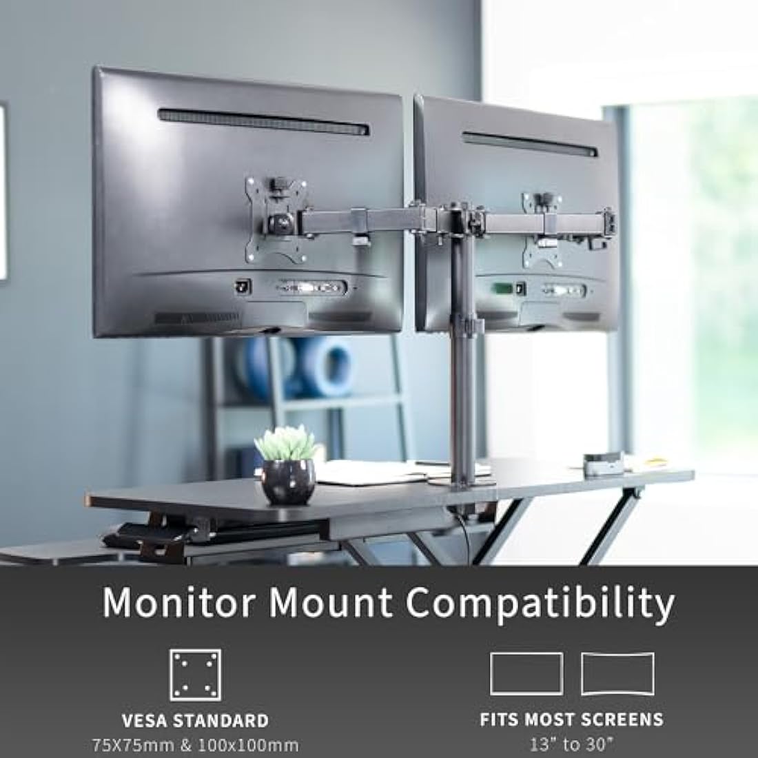 VIVO 91cm Standing Desk Converter | Dual Monitor Mount Riser - Black