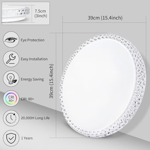 VIPMOON 36W LED Ceiling Light – Ultra-Thin Crystal Round Flush Mount