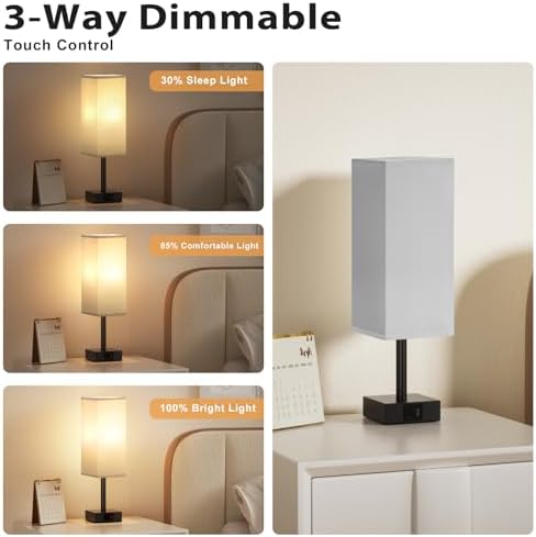 Jolof Store 3-Way Dimmable Bedside Lamps Set of 2 with USB-C+A Ports