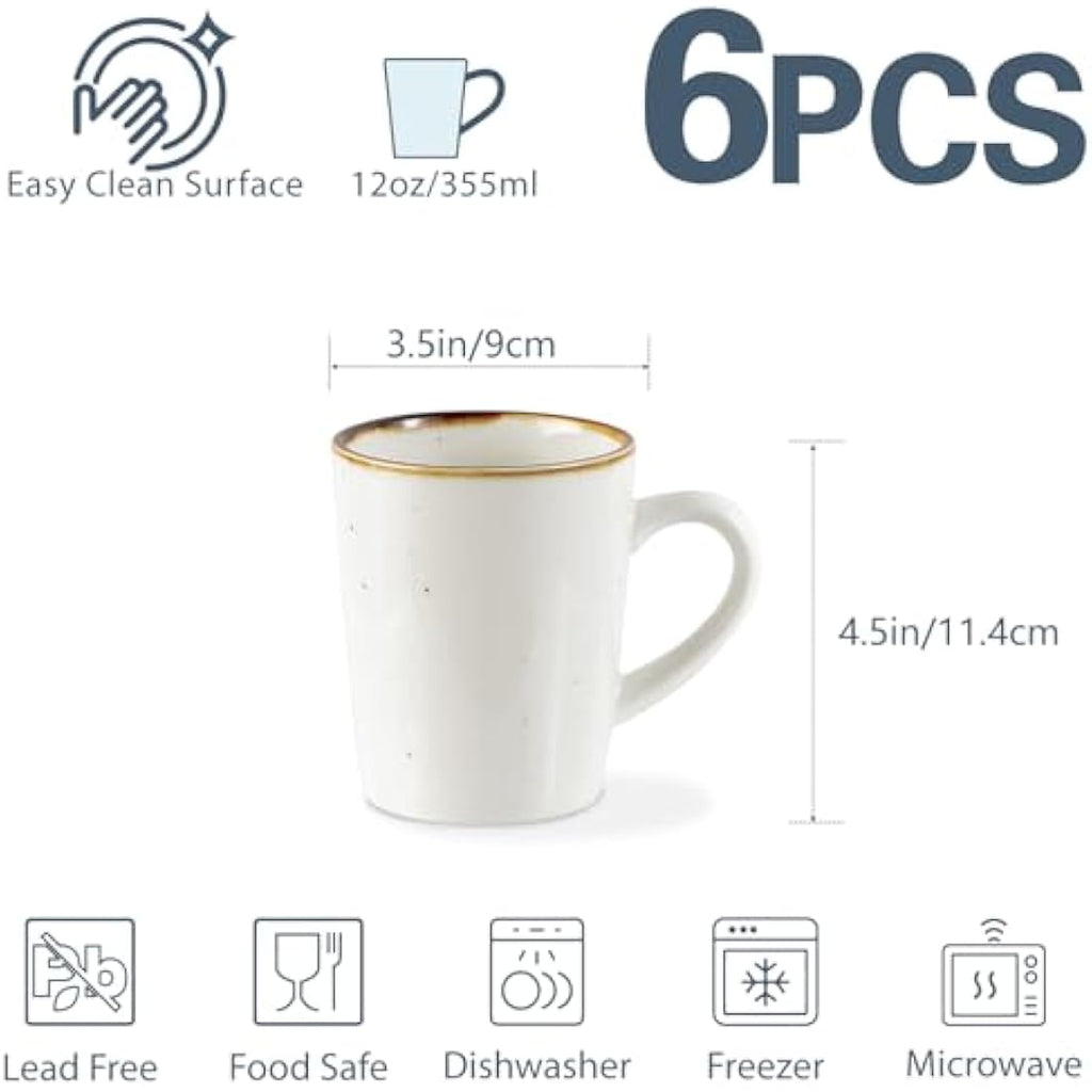 ONEMORE Ceramic Coffee Mugs Set of 6 – 12oz Speckled Porcelain Cups