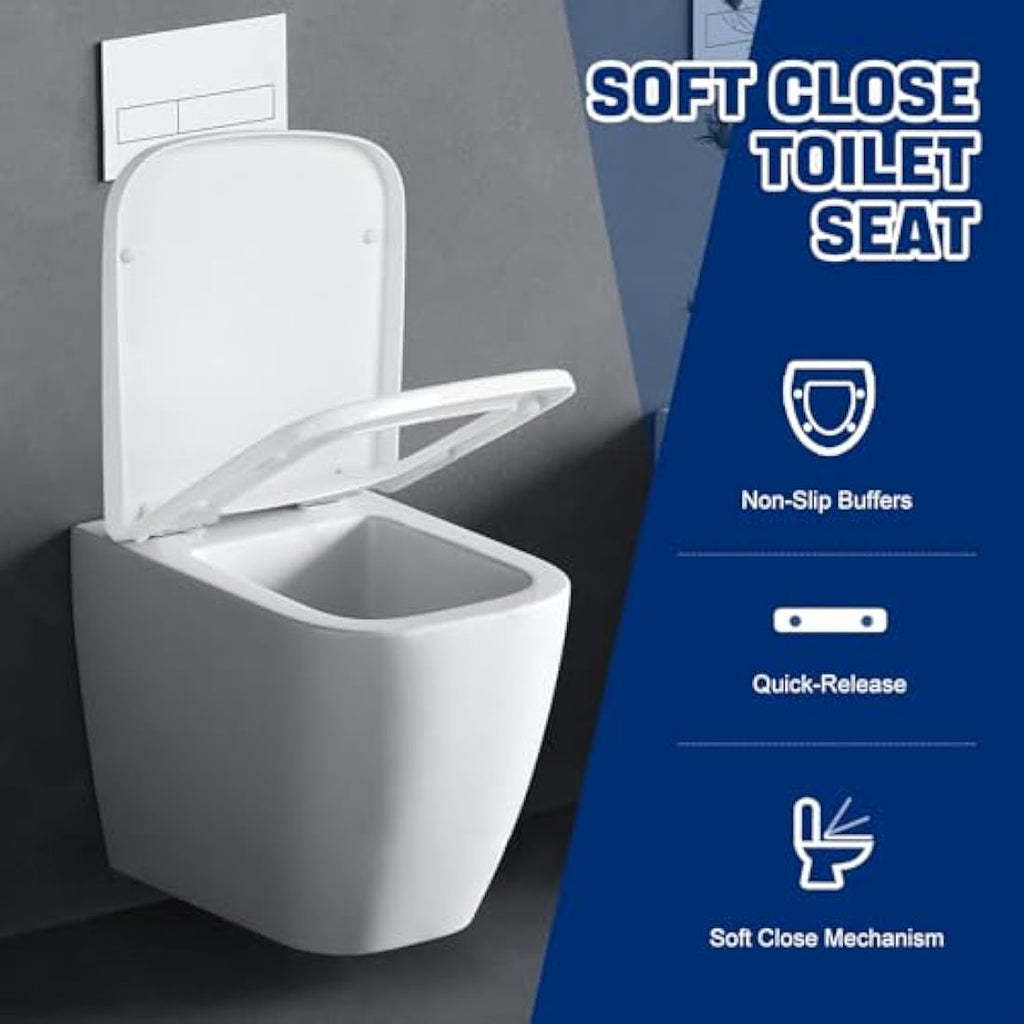 Mass Dynamic Square Toilet Seat – Soft Close & Quick Release, White