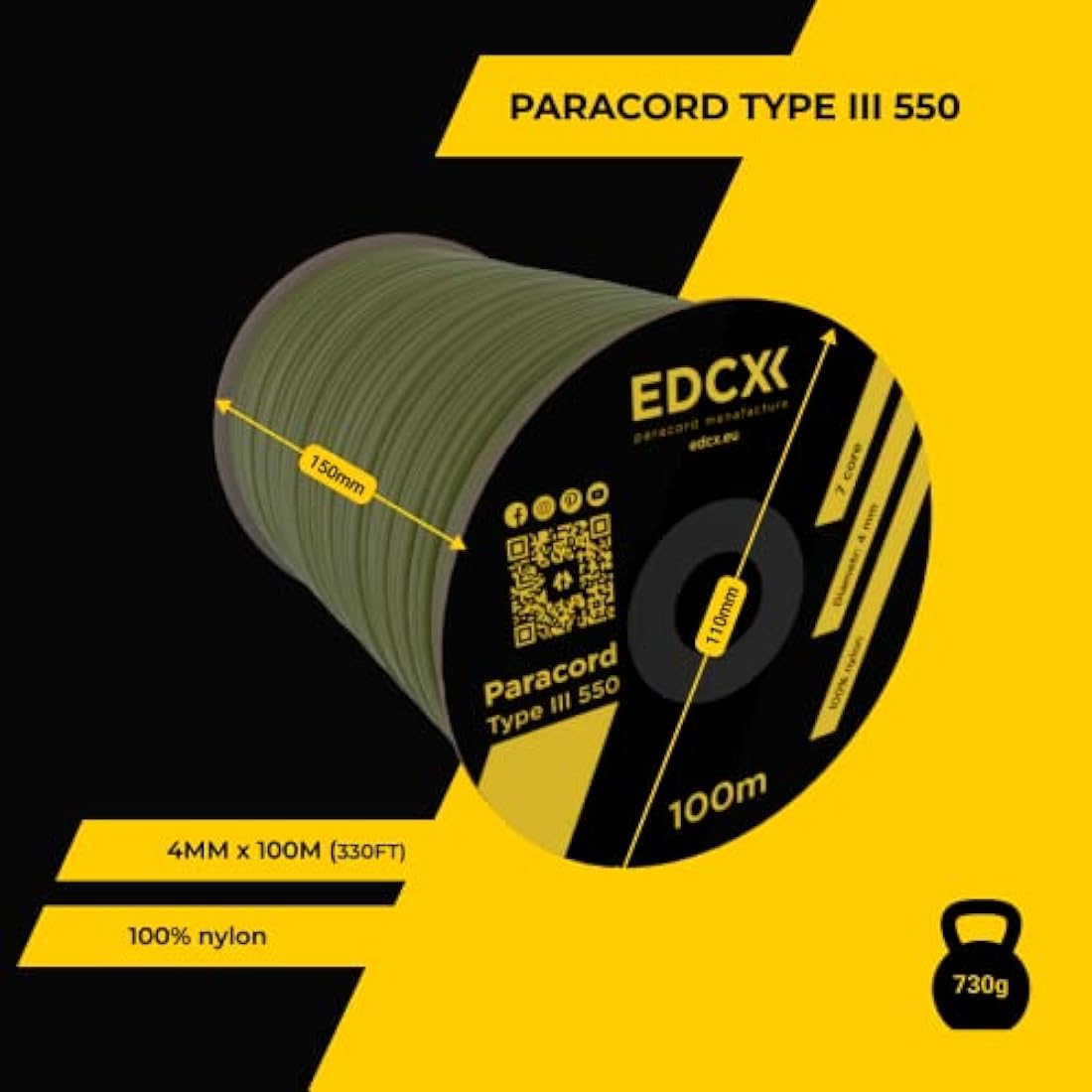 EdcX 550 Paracord Type III – 4mm Nylon Rope for DIY and Camping