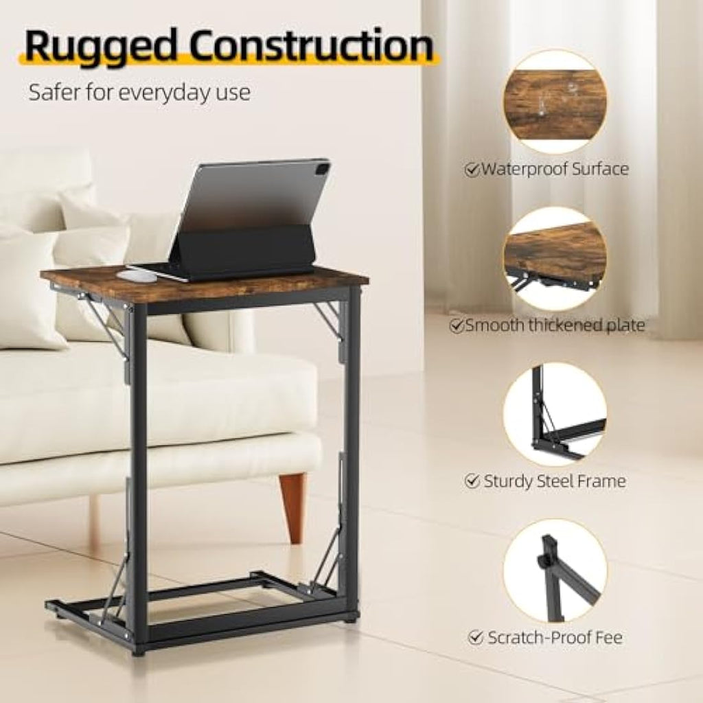 MOXYOY C-Shaped Side Table – Foldable Laptop Desk with Sturdy Steel Frame