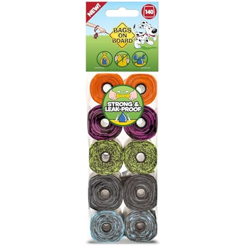 Bags On Board Leak-Proof Dog Waste Bags – 140 Patterned Poo Bags