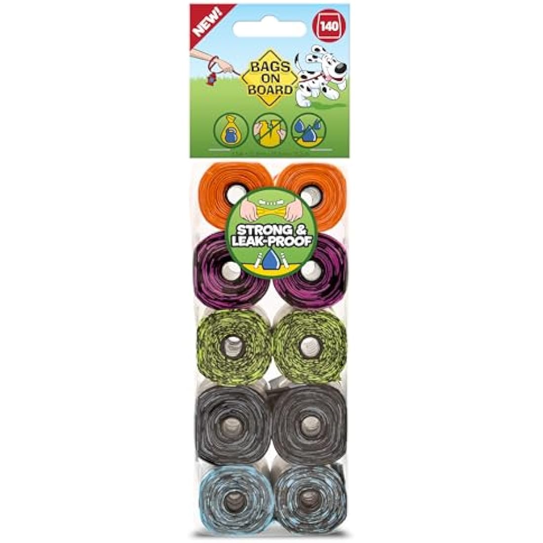 Bags On Board Leak-Proof Dog Waste Bags – 140 Patterned Poo Bags