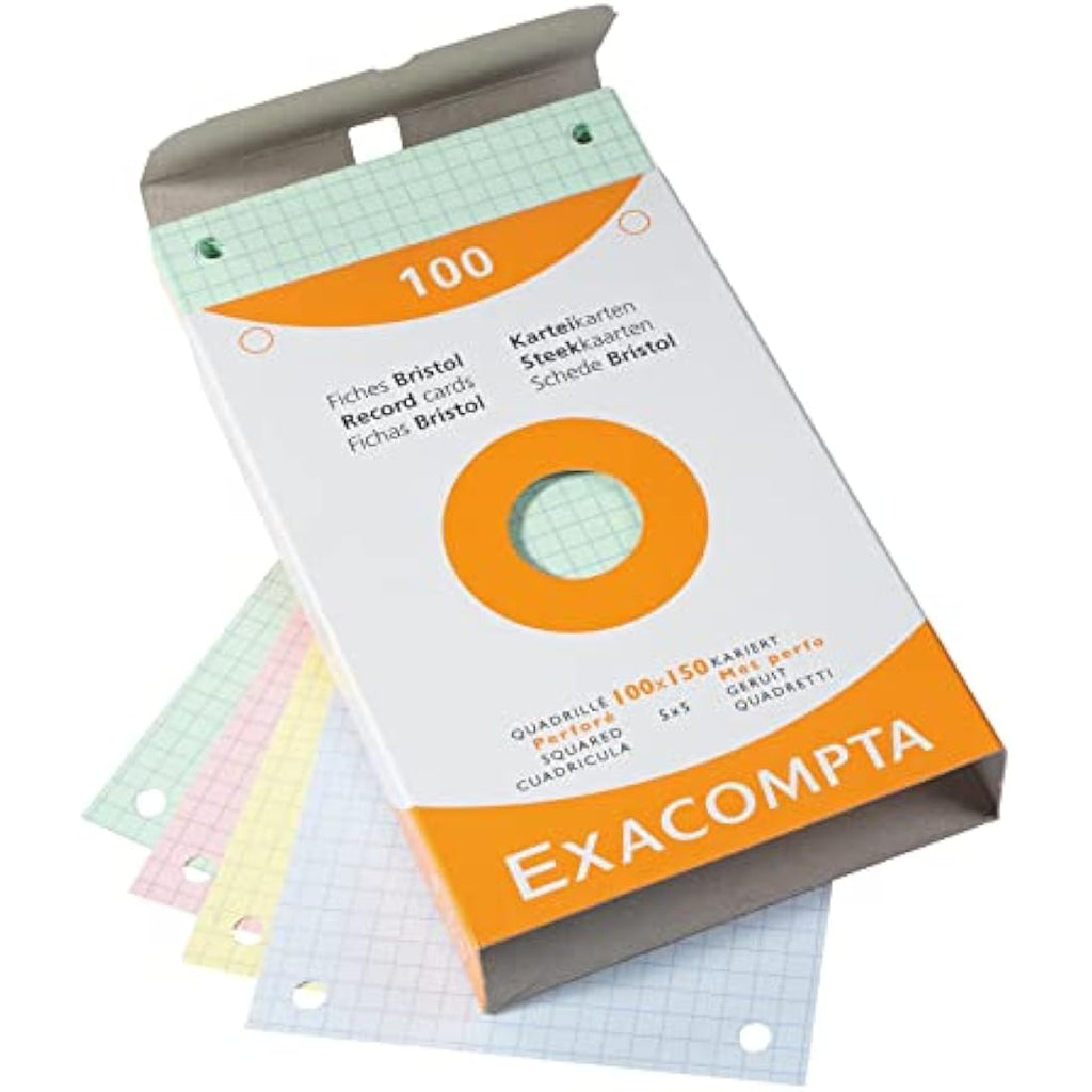 Exacompta Index Cards | 1000 Assorted 5x5 Squared Punched 100x150mm