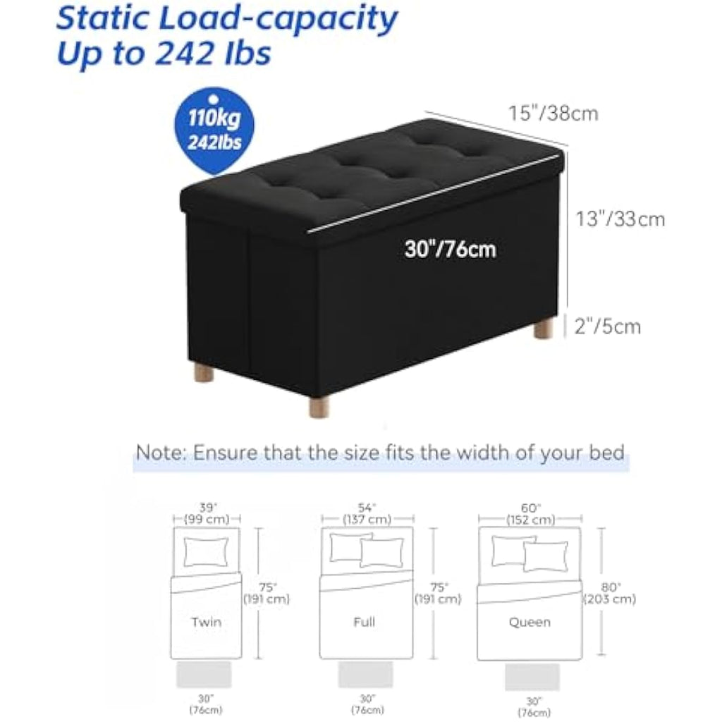 Jolof Store Linen Storage Ottoman – Foldable Black Foot Rest Stool