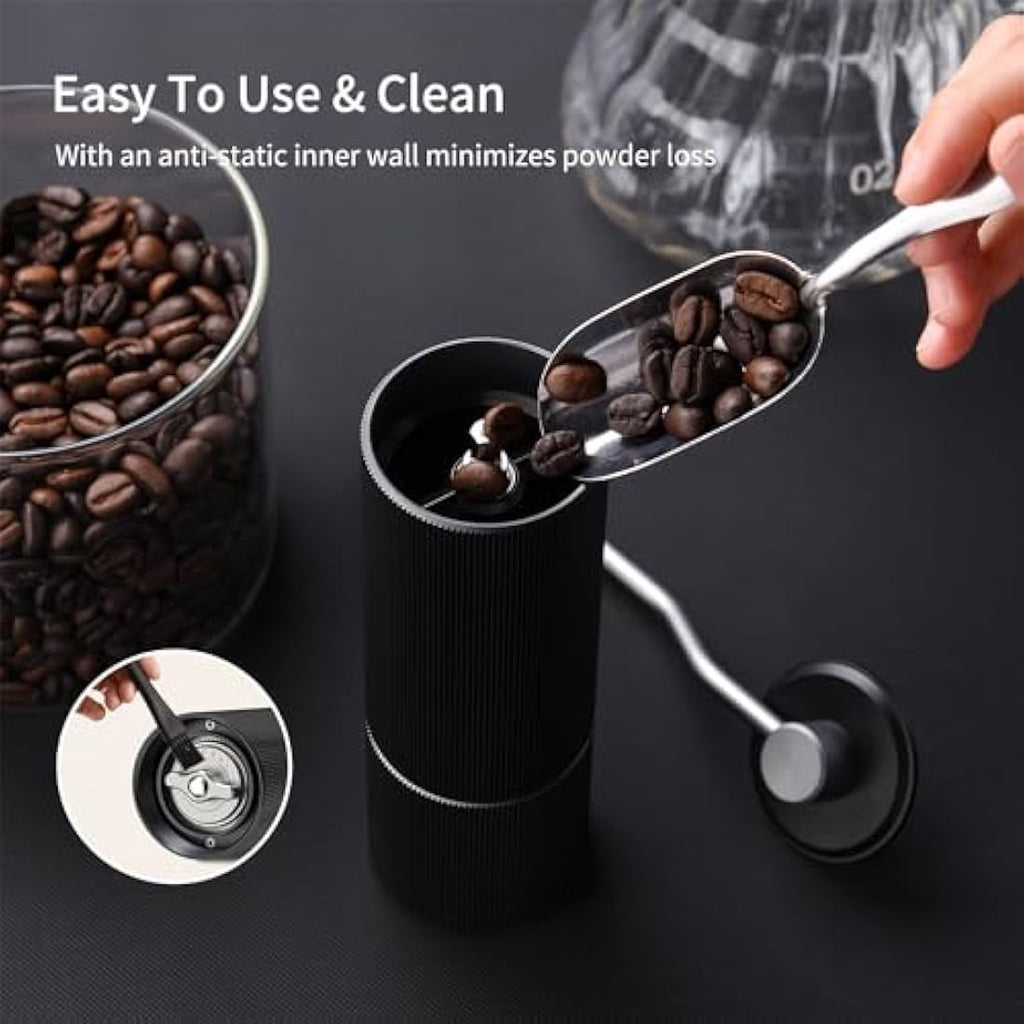 ELMWAY Manual Coffee Grinder – Stainless Steel Burr & Aluminium Body