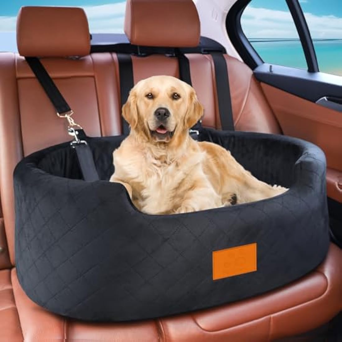 Jolof Store Dog Car Seat – Large Pet Booster Bed for SUV & Car (Black)
