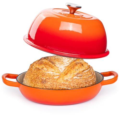 Nuovva Enamelled Cast Iron Dutch Oven - 6 Quart Bread Pot, Orange