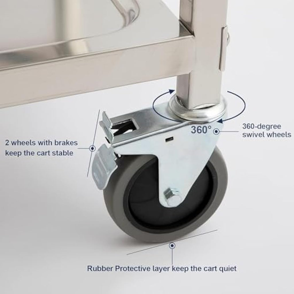 3-Tier Stainless Steel Serving Trolley – Rolling Utility Cart