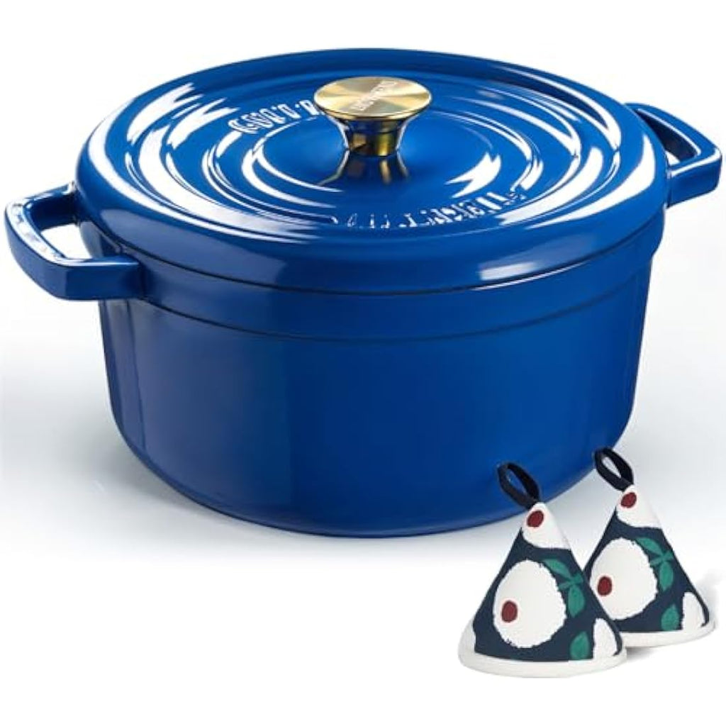 Overmont 5L Enameled Cast Iron Dutch Oven – 26cm Pot for Bread Baking