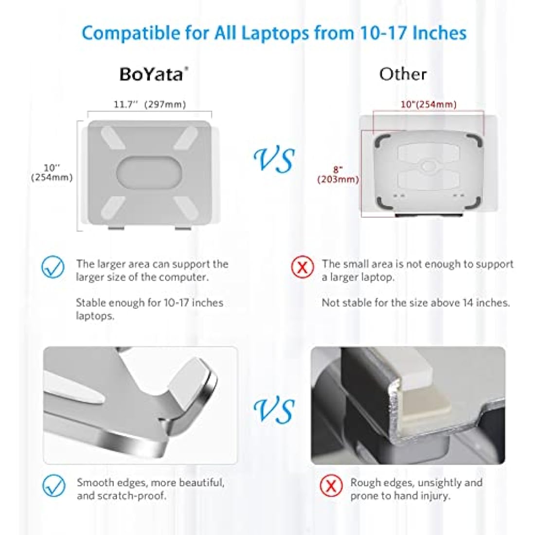 BoYata Laptop Stand – Adjustable Aluminum Ergonomic Riser, Silver