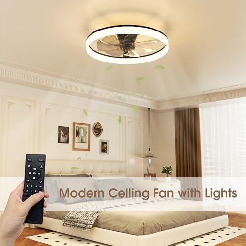 NIORSUN 60cm Smart LED Ceiling Fan with Remote | 6-Speed Dimmable Black