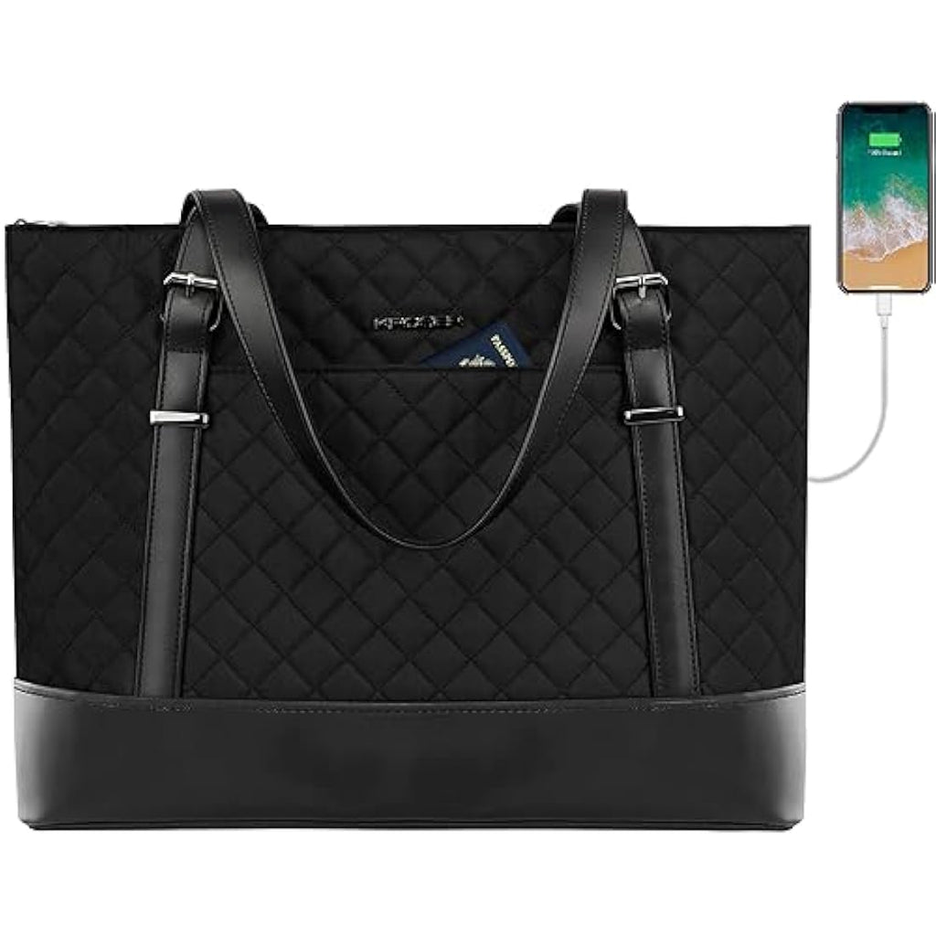 KROSER 15.6 Inch Laptop Tote Bag – Water-Repellent Nylon with USB Port