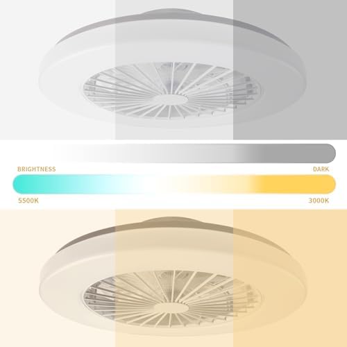 BKZO Modern LED Ceiling Fan with Light | 24 Speeds & Dimmable – White