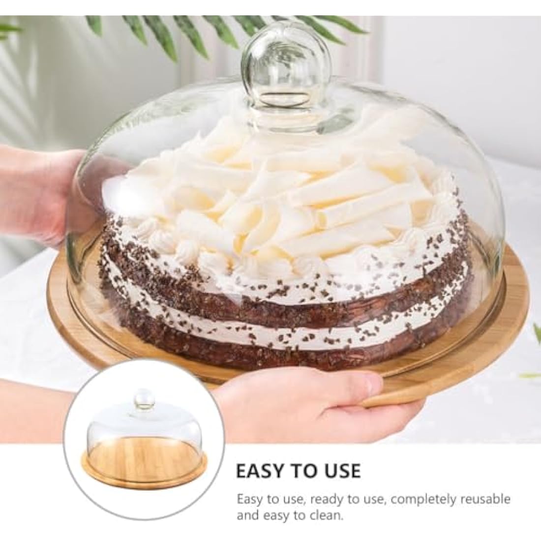 IMIKEYA Glass Cake Stand with Dome Lid | Wooden Pastry Display Tray