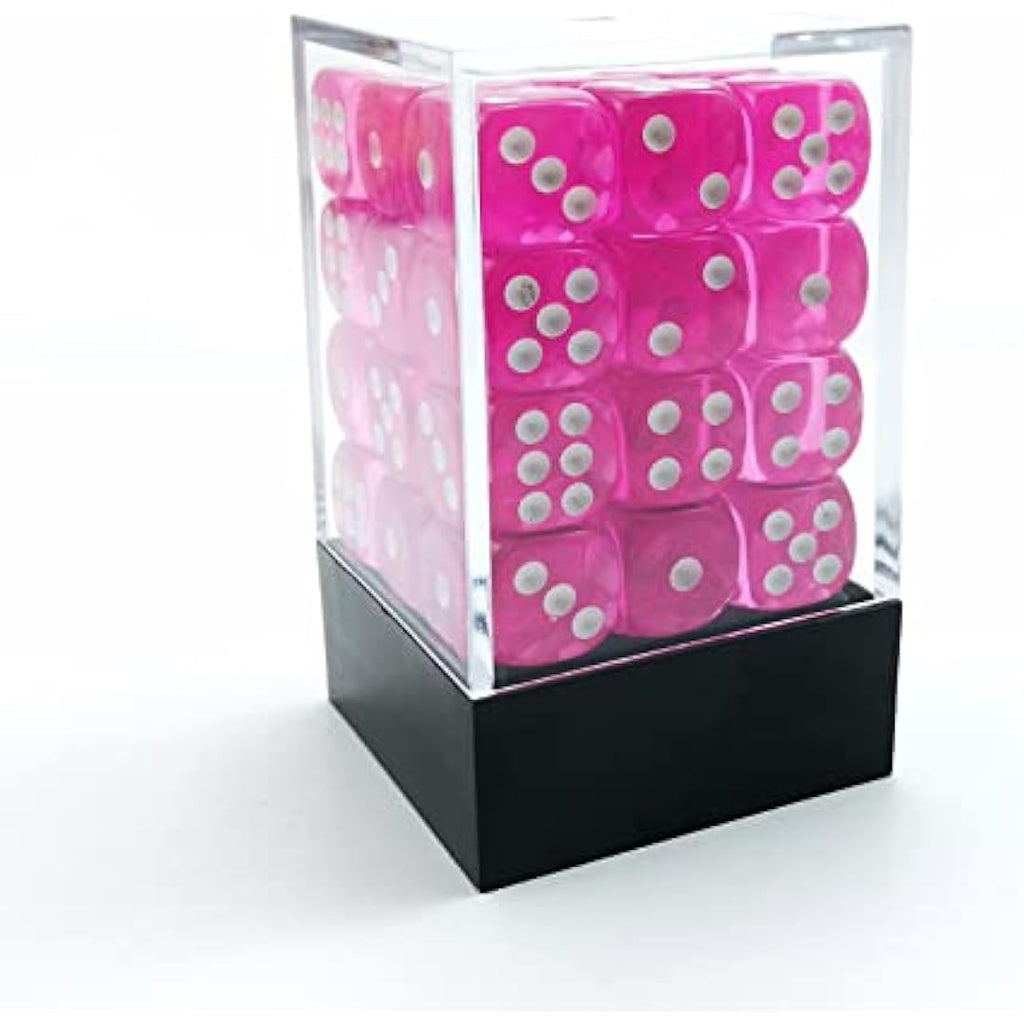 Bescon 12mm Translucent Pink 6 Sided Dice Set - 36 Piece Block of D6
