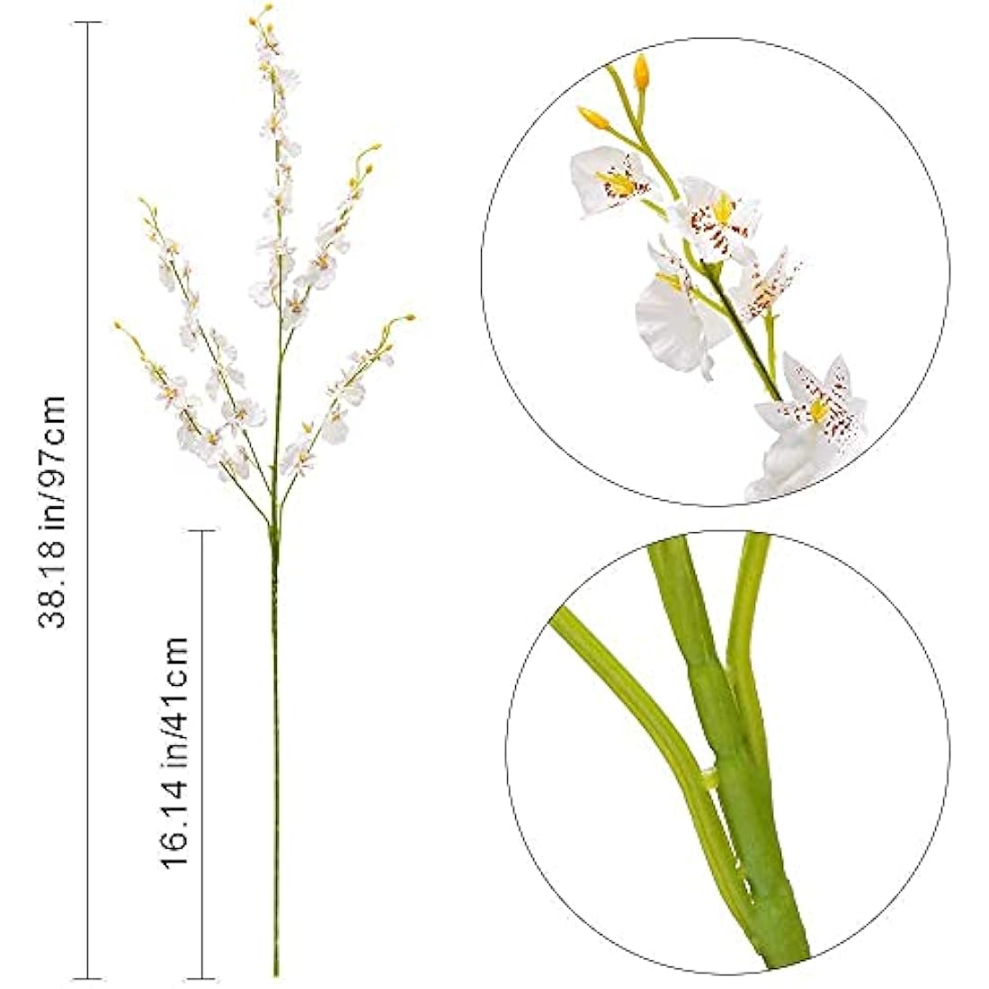Kisflower 12Pcs White Artificial Dancing Orchids - 38" Silk Flower Stems