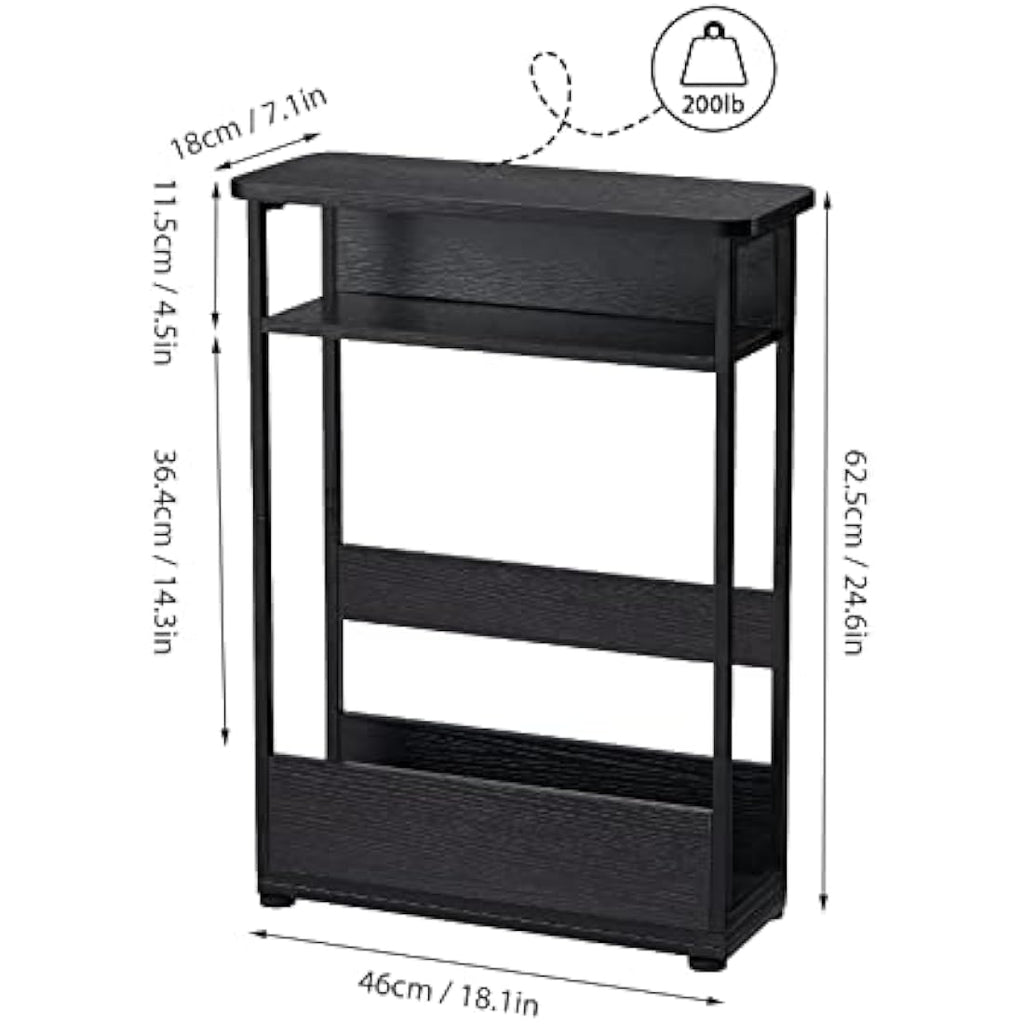 YEAKOO Narrow Side Table – 3-Tier Slim End Table with Storage Shelf