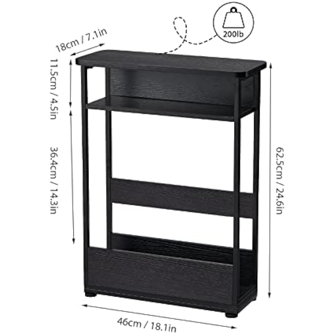 YEAKOO Narrow Side Table – 3-Tier Slim End Table with Storage Shelf