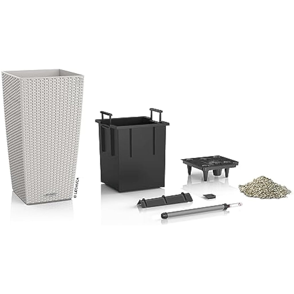 Lechuza Cubico Cottage 40 Self-Watering Planter | Light Grey Wicker