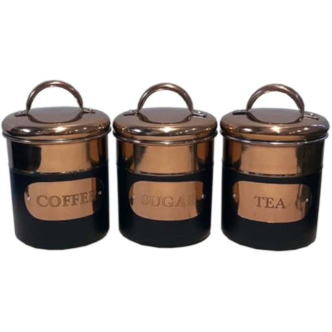 Jolof Store Black & Copper Metal Tea Coffee Sugar Storage Canister Set