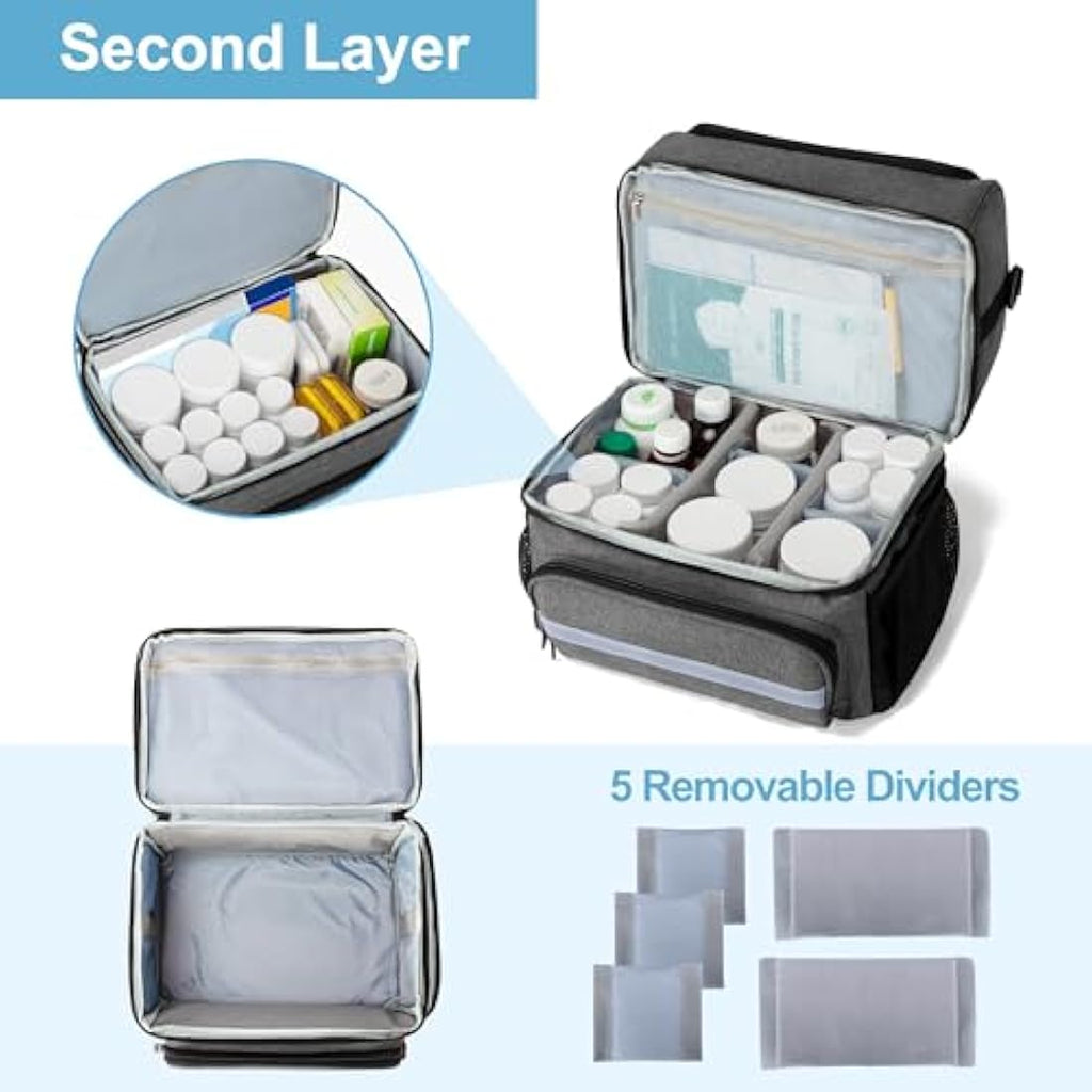 CURMIO Double Layer Medicine Storage Bag | First Aid Kit Organiser, Grey