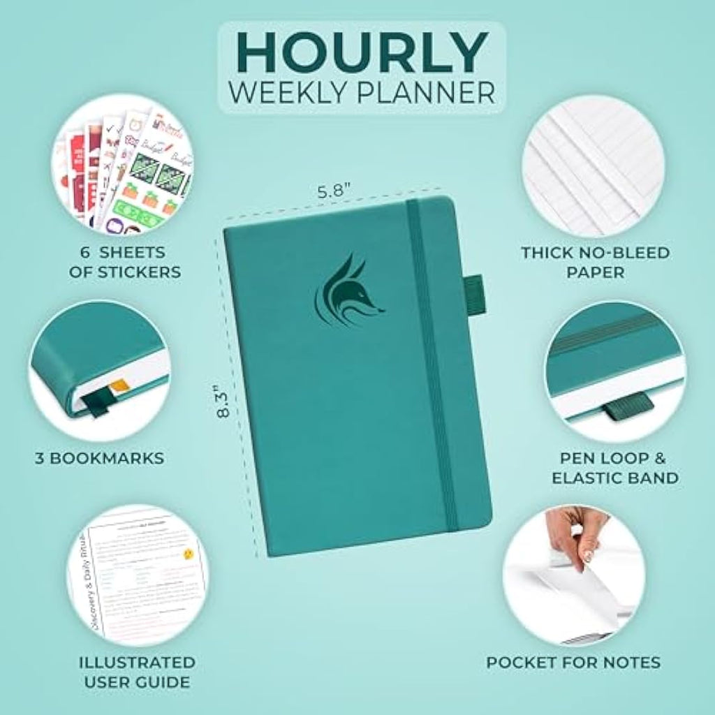 Clever Fox Undated Weekly Planner – A5 Hourly Appointment Book, Turquoise