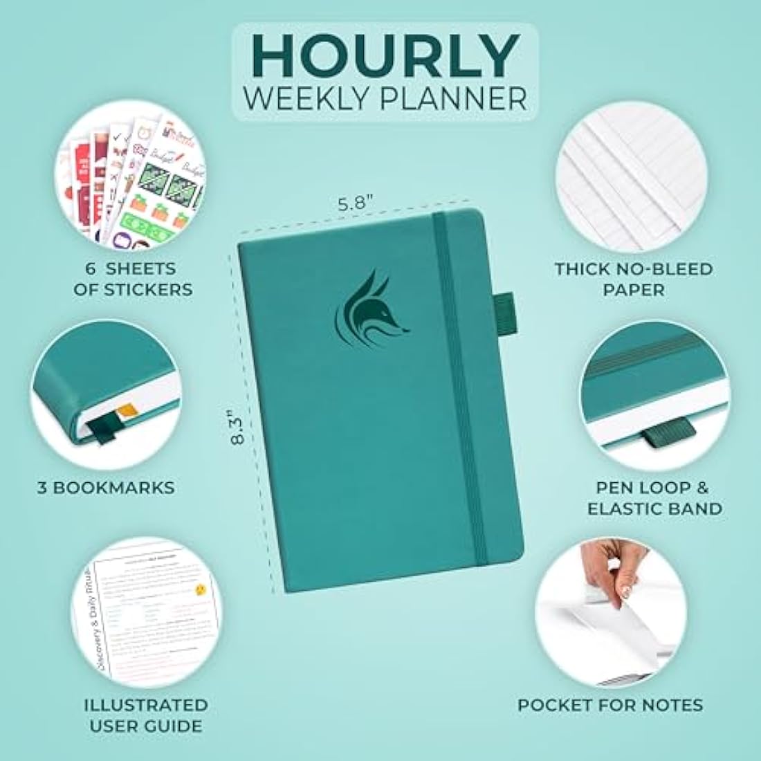 Clever Fox Undated Weekly Planner – A5 Hourly Appointment Book, Turquoise