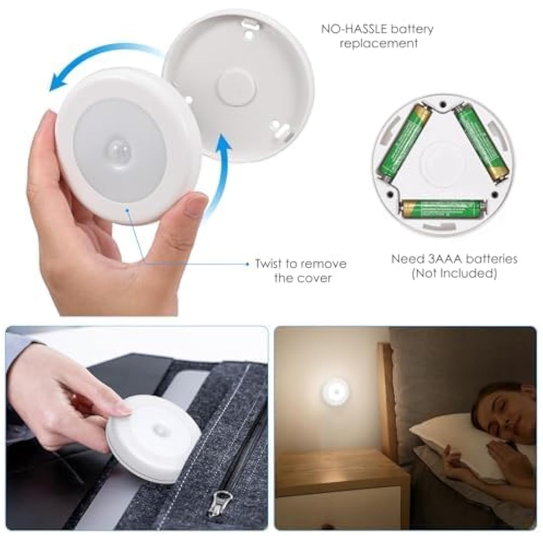 AMIR Motion Sensor Night Light – 3 Pack Battery Powered LED Closet Lights