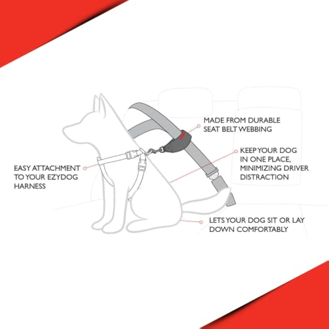EzyDog Universal Dog Seat Belt – Durable Nylon Car Restraint Harness