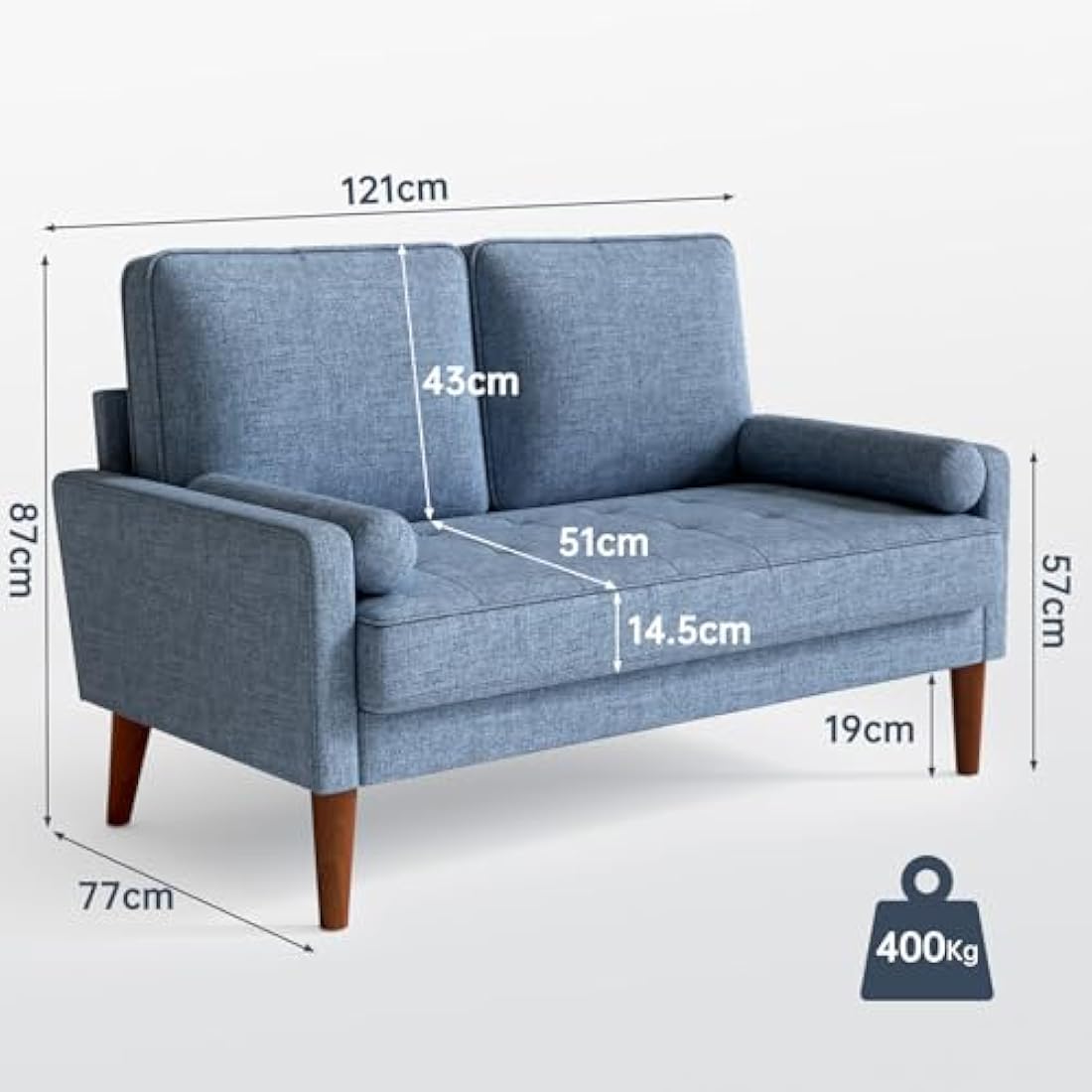 Vesgantti 2 Seater Blue Linen Love Seat – Modern Small Sofa Couch