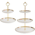 MEETOZ 2-Set White Porcelain Tiered Cupcake Stand with Gold Rods