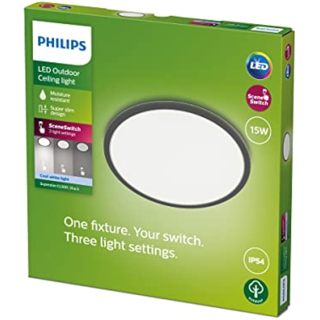 Philips SuperSlim 15W LED Outdoor Ceiling Light – IP54 Black Cool White