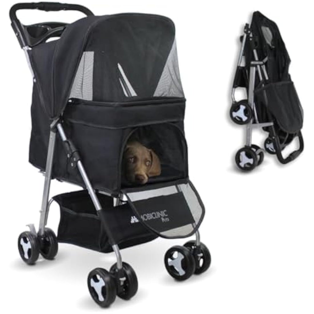 Mobiclinic Zuma Foldable Dog Pram - Pet Stroller for Small Dogs, Black