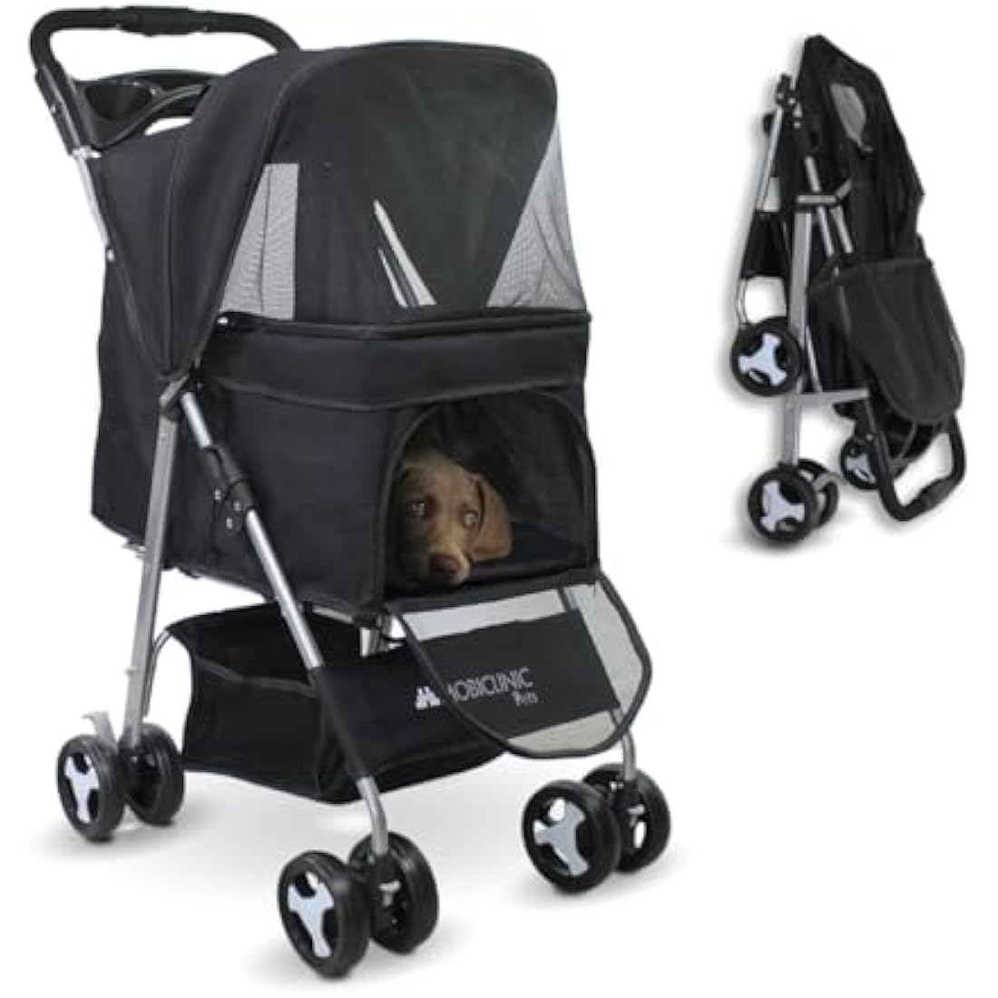 Mobiclinic Zuma Foldable Dog Pram - Pet Stroller for Small Dogs, Black