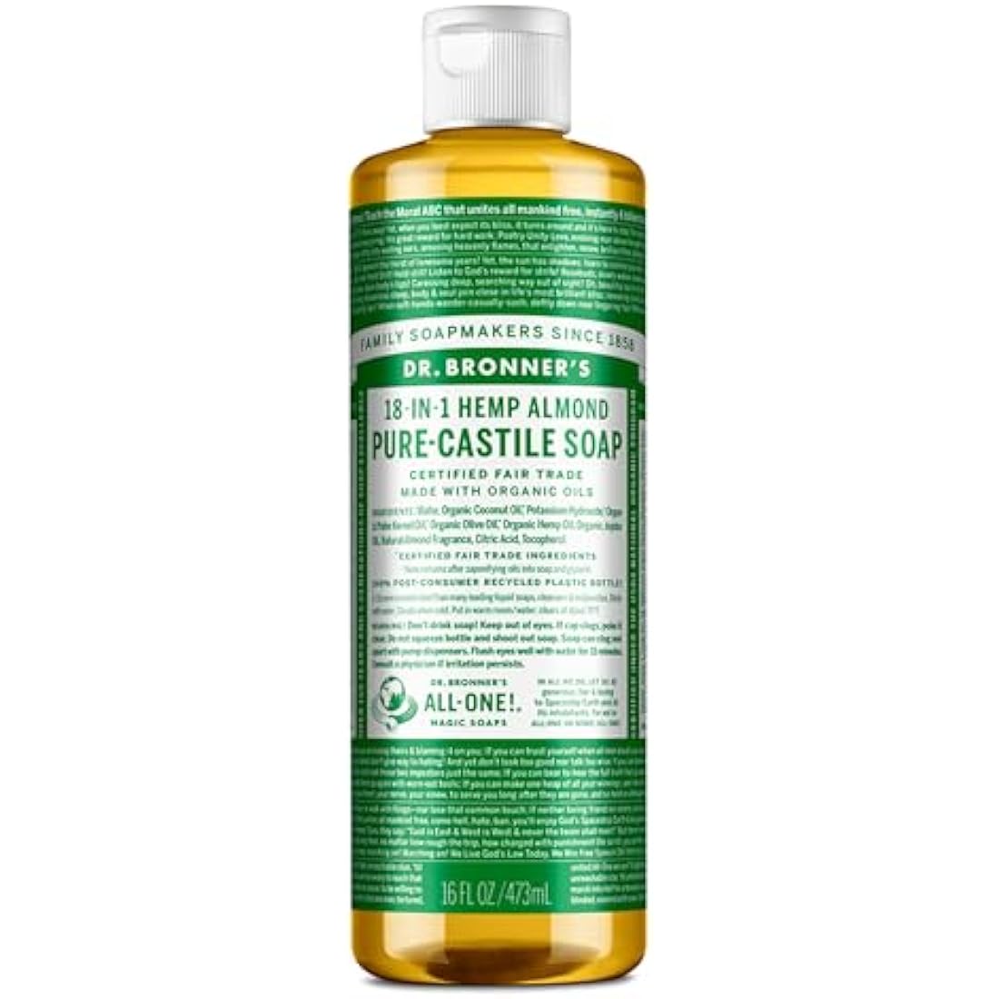 Dr. Bronner's Almond Pure-Castile Liquid Soap – Organic & Vegan, 473ml