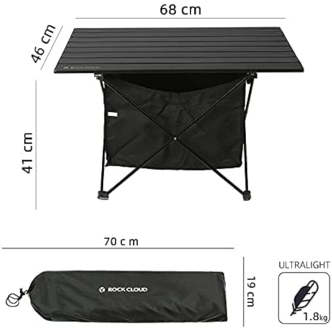 Rock Cloud Ultralight Folding Camping Table with Storage Bag – Wood Grain