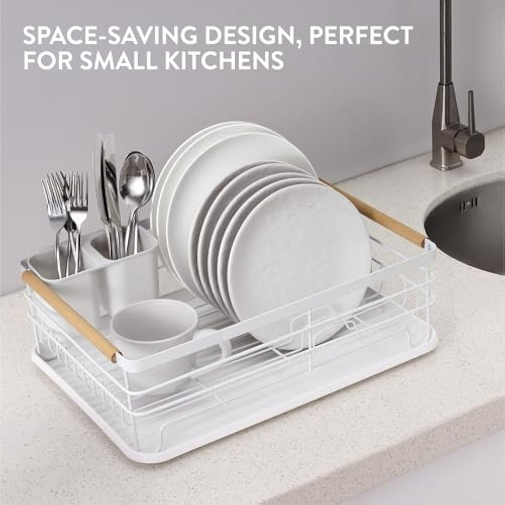 Navaris Dish Drying Rack – Retro Kitchen Drainer with Beechwood Handles